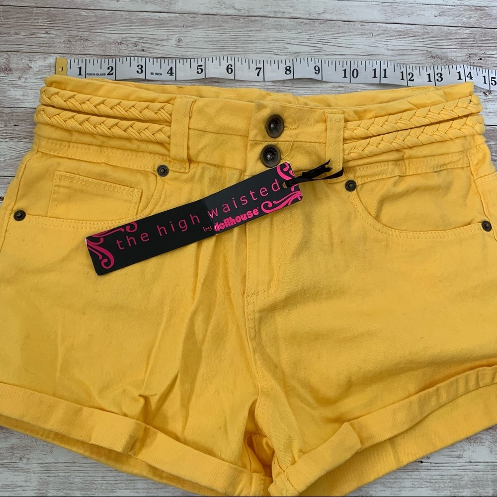 Dollhouse Yellow High Rise Braided Waist Cuffed Hem Shorts - Picture 5 of 9